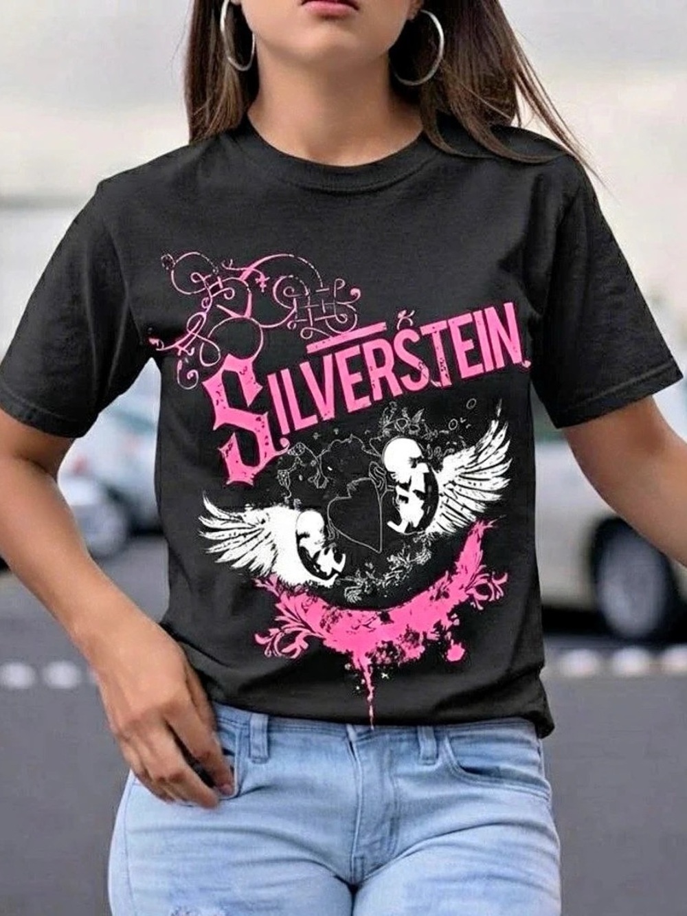 Silverstein Band T Shirt Pink Graphic Tee Emo Post Hardcore Rock